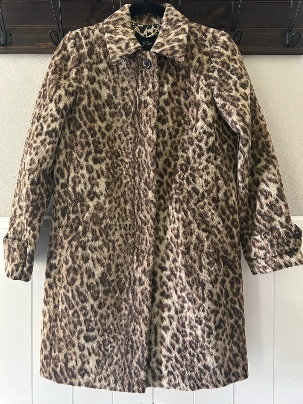 JCREW Brown Double Leopard Print Wool Coat H2734 Animal Print Women’s Size 2 - Picture 6 of 15